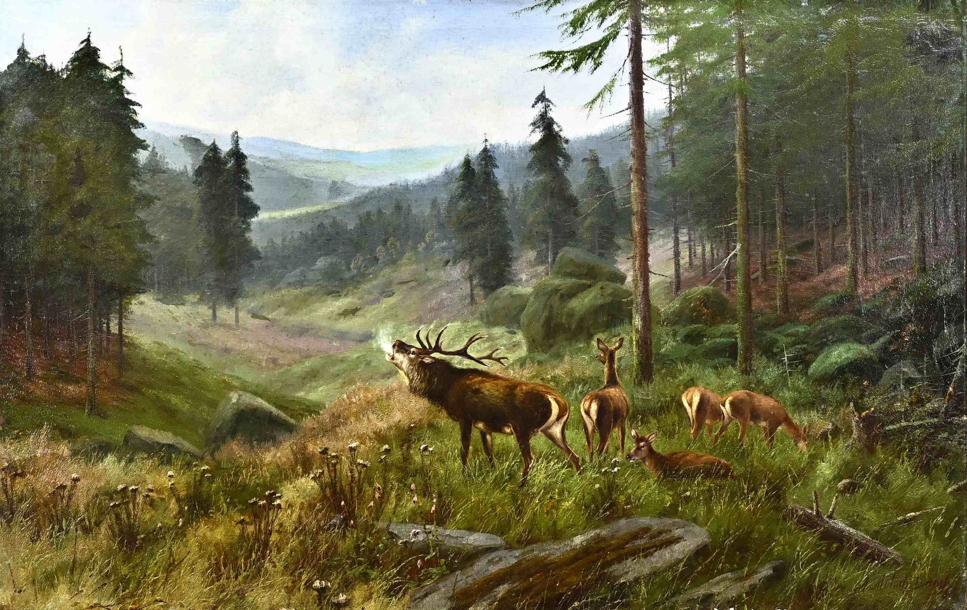August Mötsch, Landscape with red deer