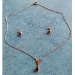 9ct Gold Fine Gold Necklace with Ruby Pendant and Earrings, weight 2.8g