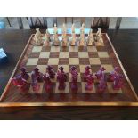 Large Wooden Chess Board with Chinese Resin Pieces (Complete set) measuring 24 inches x 24 inches
