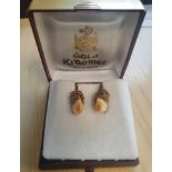 14ct Gold Antique Earrings by Gold Kraemer with Deer Teeth Incusions, total weight 4.16g.