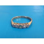 18ct Gold Engagement Ring with 4 Diamonds and single Emerald. Size L