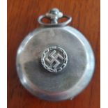 White Metal Pocket Watch in the manner of WW2 German watch, Gold Coloured Face, and Brass Case.