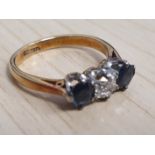 18 Carat Gold Sapphire and Diamond Three Stone Engagement ring, weight 2.85g
