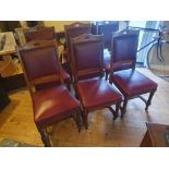 Set of 6 Quality Victorian Oak and Leather Dining Chairs (6)