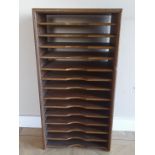 Edwardian Oak Office Letter Rack with 14 shelves, measuring 30 inches in height