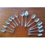 Collection of Georgian Silver Spoons, 14 in total, weight approximately 270g