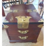 Brass Bound Victorian Jewellery Box with Folding Mirror and Two Drawers
