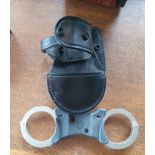 Modern Police Handcuffs in Leather Pouch with Key