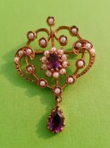 9ct Gold Edwardian Necklace Pendant with Seed Pearls and Amethyst. FREE MAINLAND UK POSTAGE