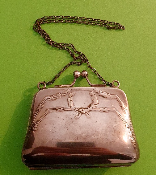 EPNS Purse with white metal chain strap.