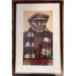 Very Rare Framed Norman Cornish Exhibition Poster Depicting Football Fan with Black and White Scarf.