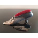 Silver Shoe Pin Cushion marked Sterling