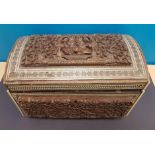 Anglo Indian Carved Sandalwood and Sadeli Double Lead Lined Tea Caddy, circa 1820 (A/F)