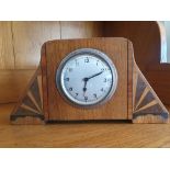 French Art Deco Mantle Clock, Wooden Case