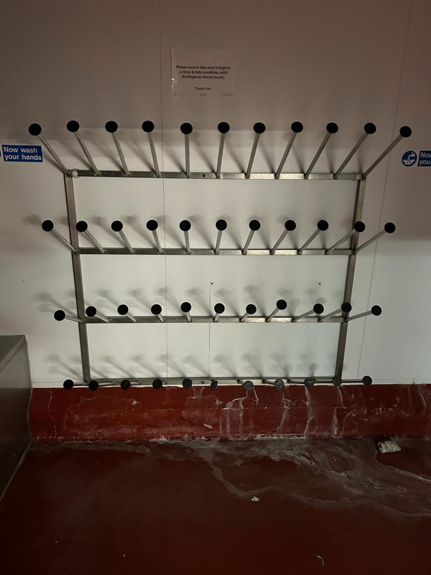 1 x Wall-mounted stainless steel welly rack. Dims - 1530mm L x 1500mm H ...