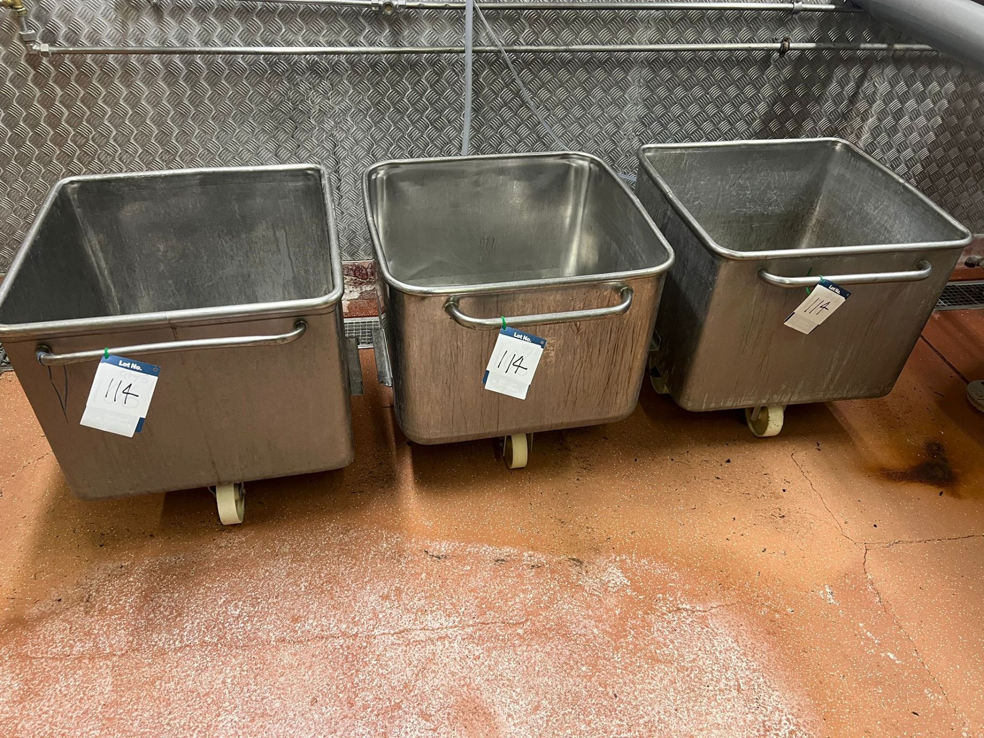 3 X STAINLESS STEEL 200LITRE TOTE BINS