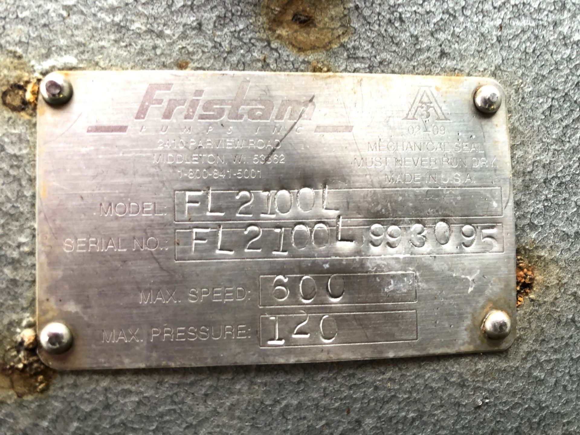 Fristam FL 2100L Positive Displacement Pump - Image 5 of 6