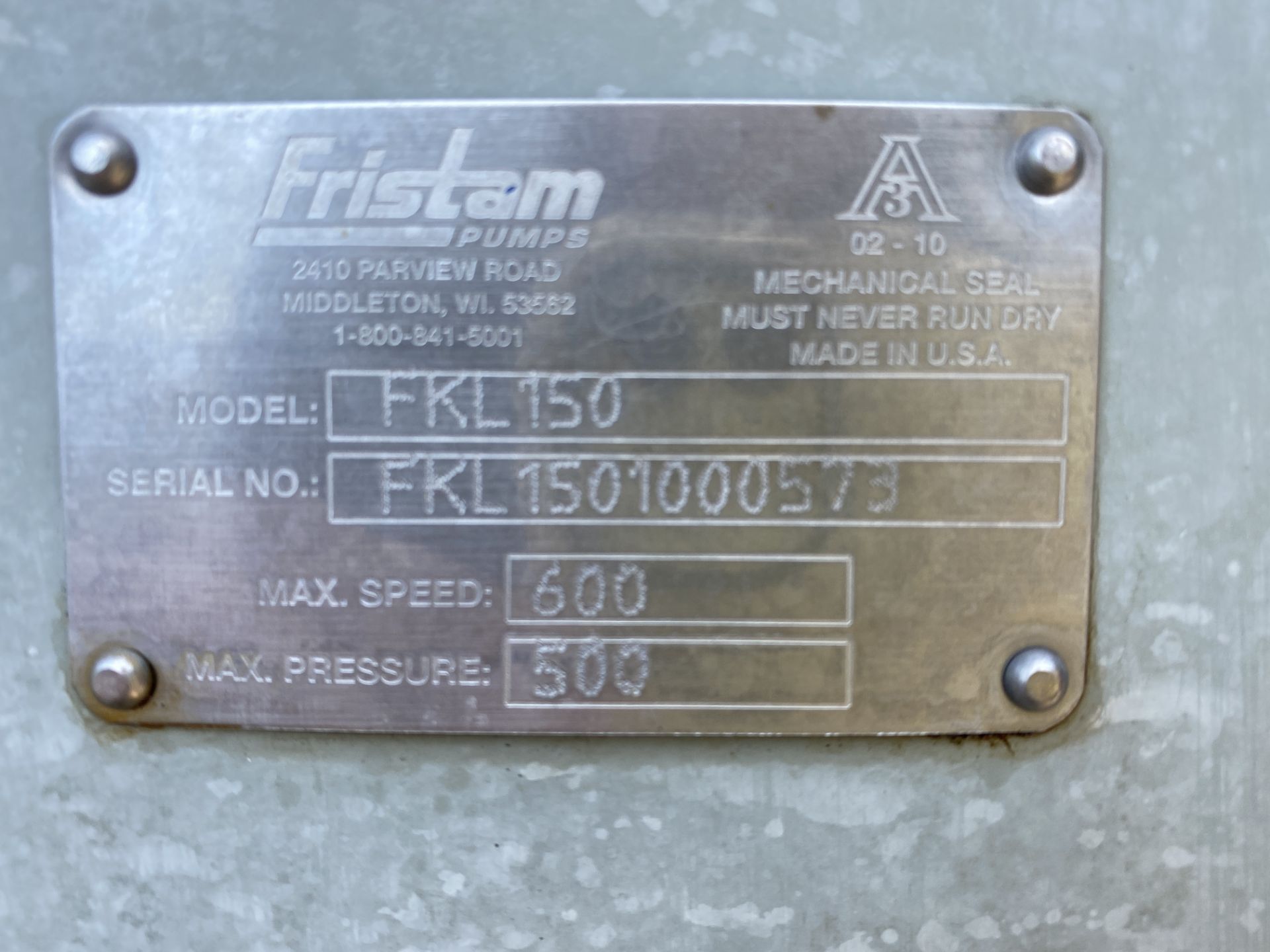 Fristam FKL150 Positive Displacement Pump - Image 2 of 8