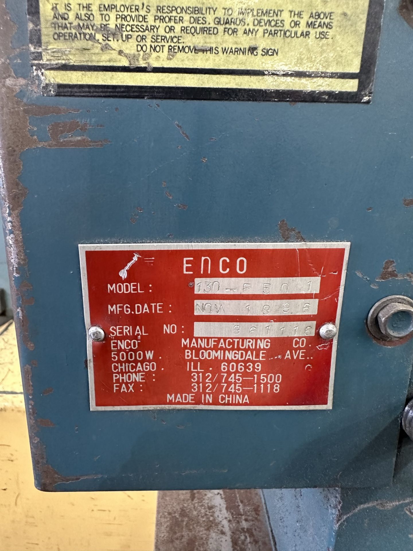 ENCO 50" X 16 GAUGE MANUAL SLIP ROLL, S/N 961116, W/ CART - Image 4 of 4