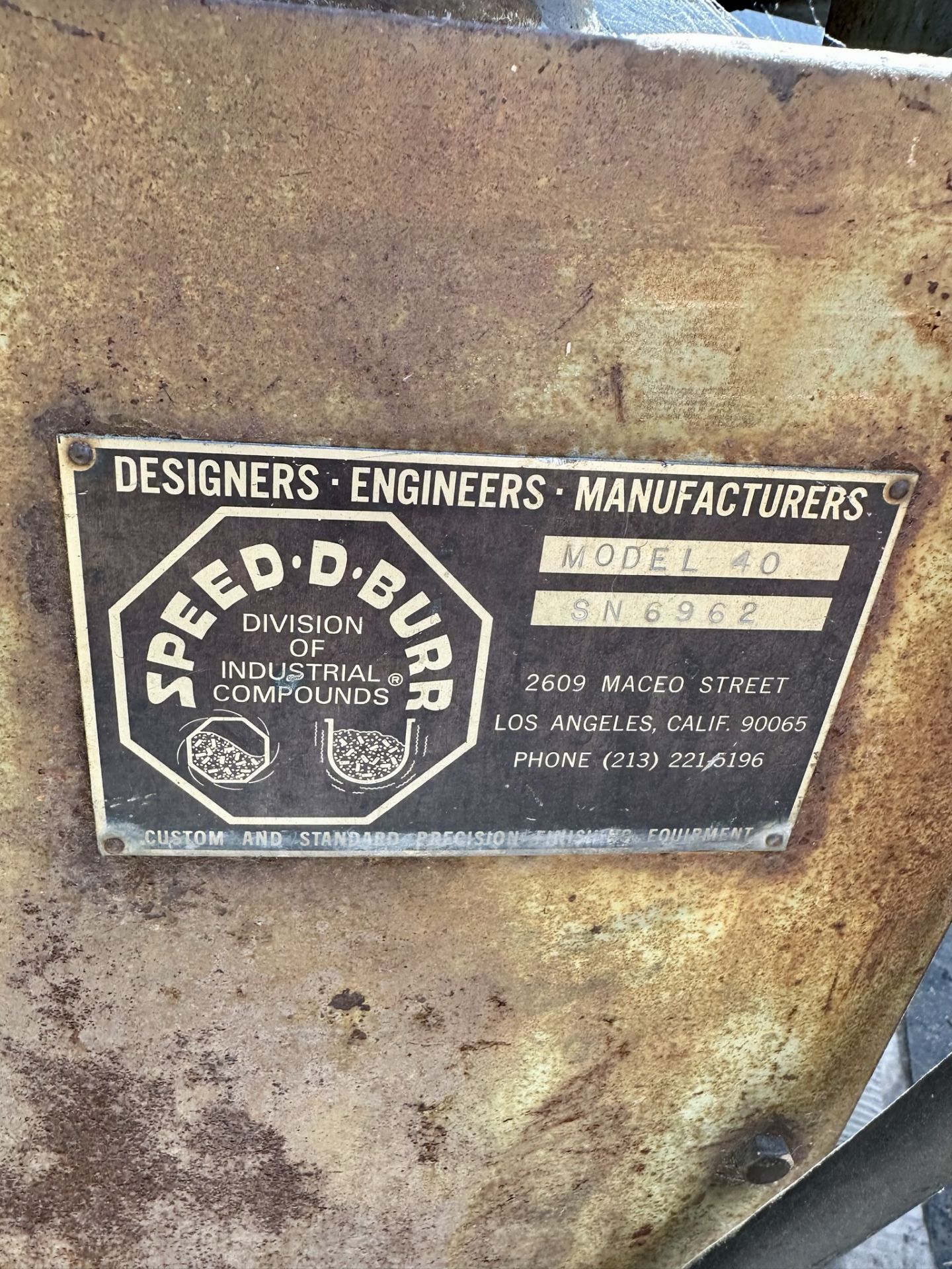 SPEED-D-BURR DEBURRING MACHINE, MODEL 40, S/N 6962 - Image 3 of 3