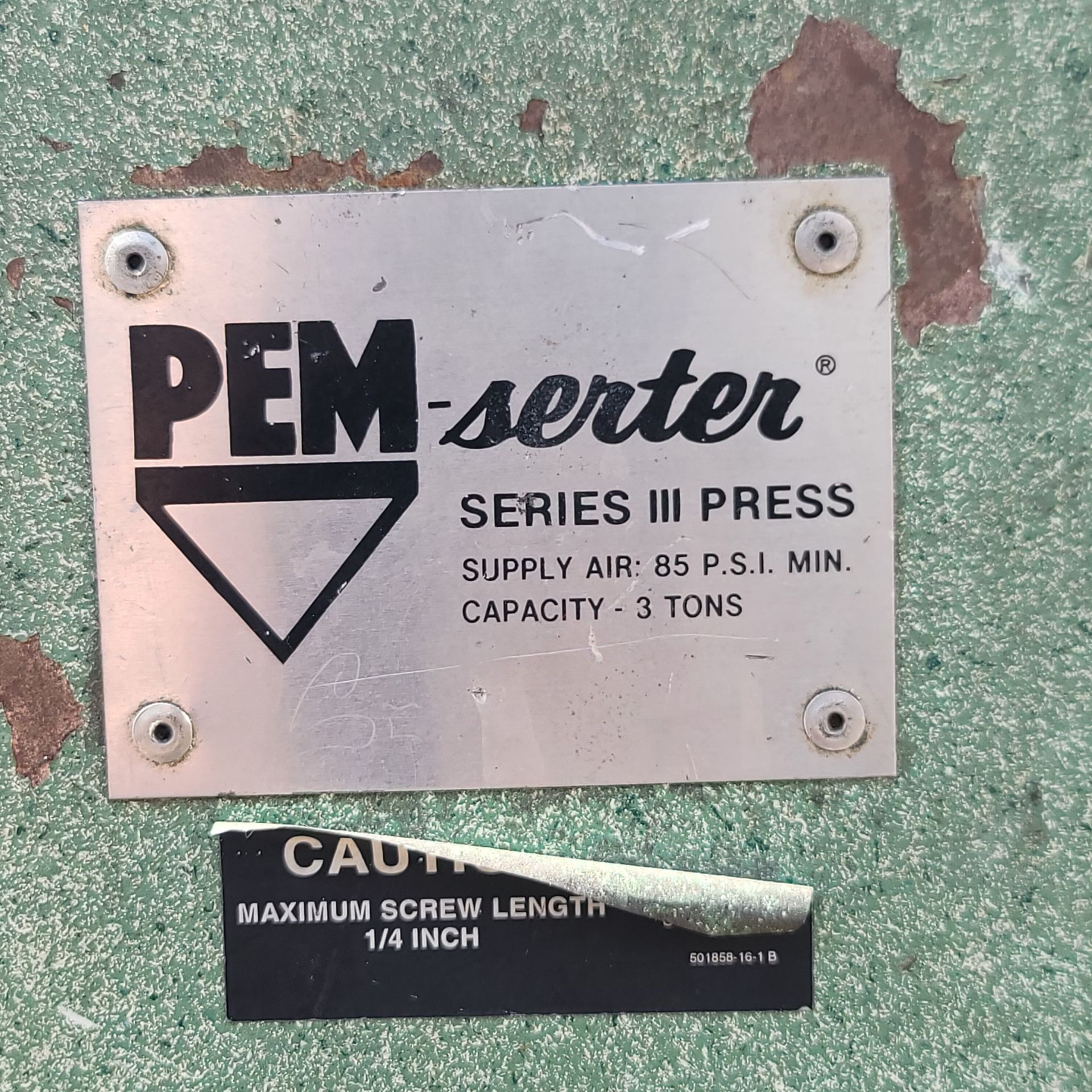 PEM-SERTER SERIES III INSERTION PRESS, CAPACITY: 3-TONS, S/N B3-063, OUT OF SERVICE/NEEDS WORK - Image 4 of 4