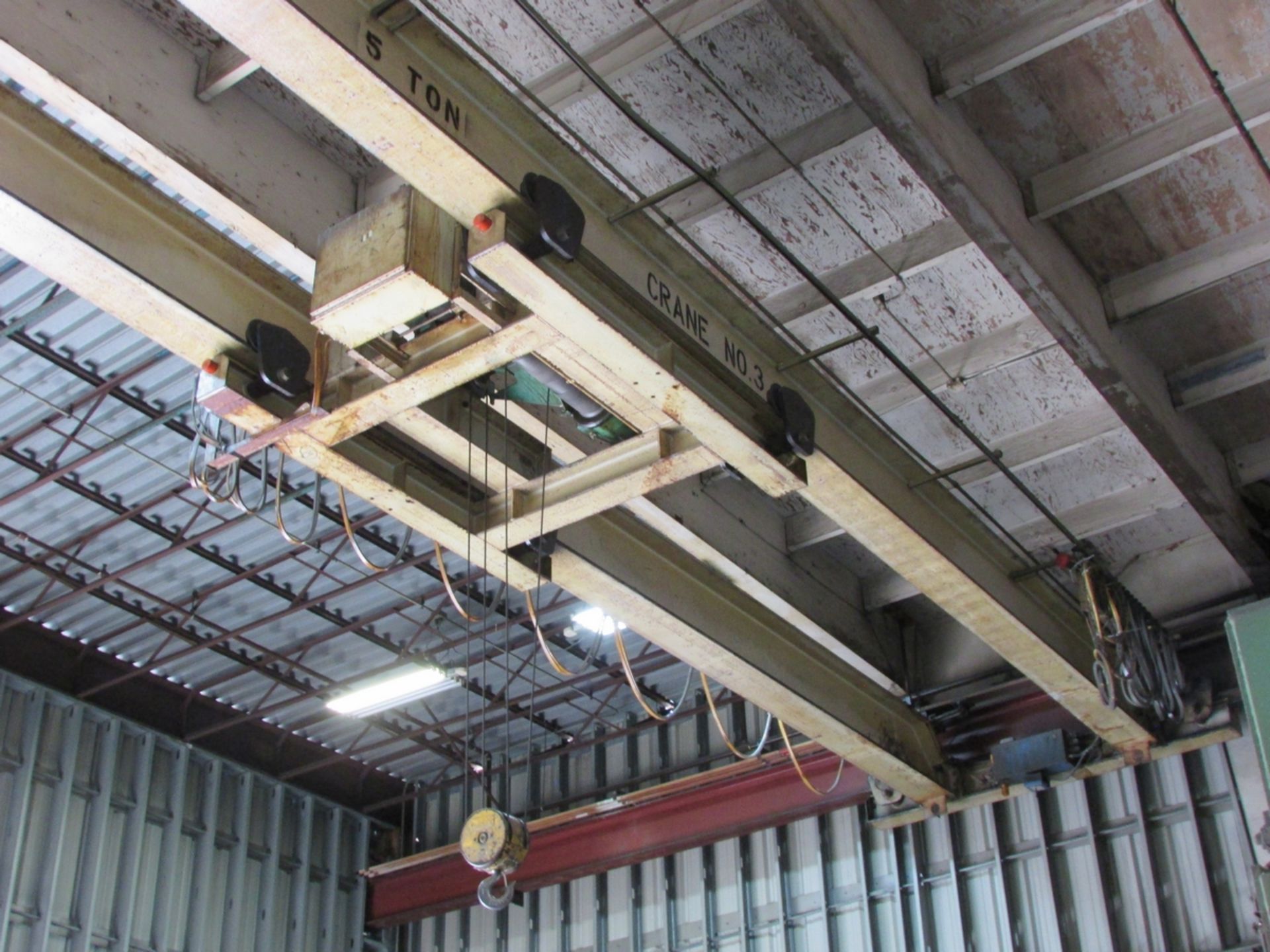 5-TON DOUBLE GIRDER UNDERSLUNG BRIDGE CRANE, APPROX. 55' SPAN, BRAIDED CABLE HOIST AND TROLLY, - Image 7 of 10