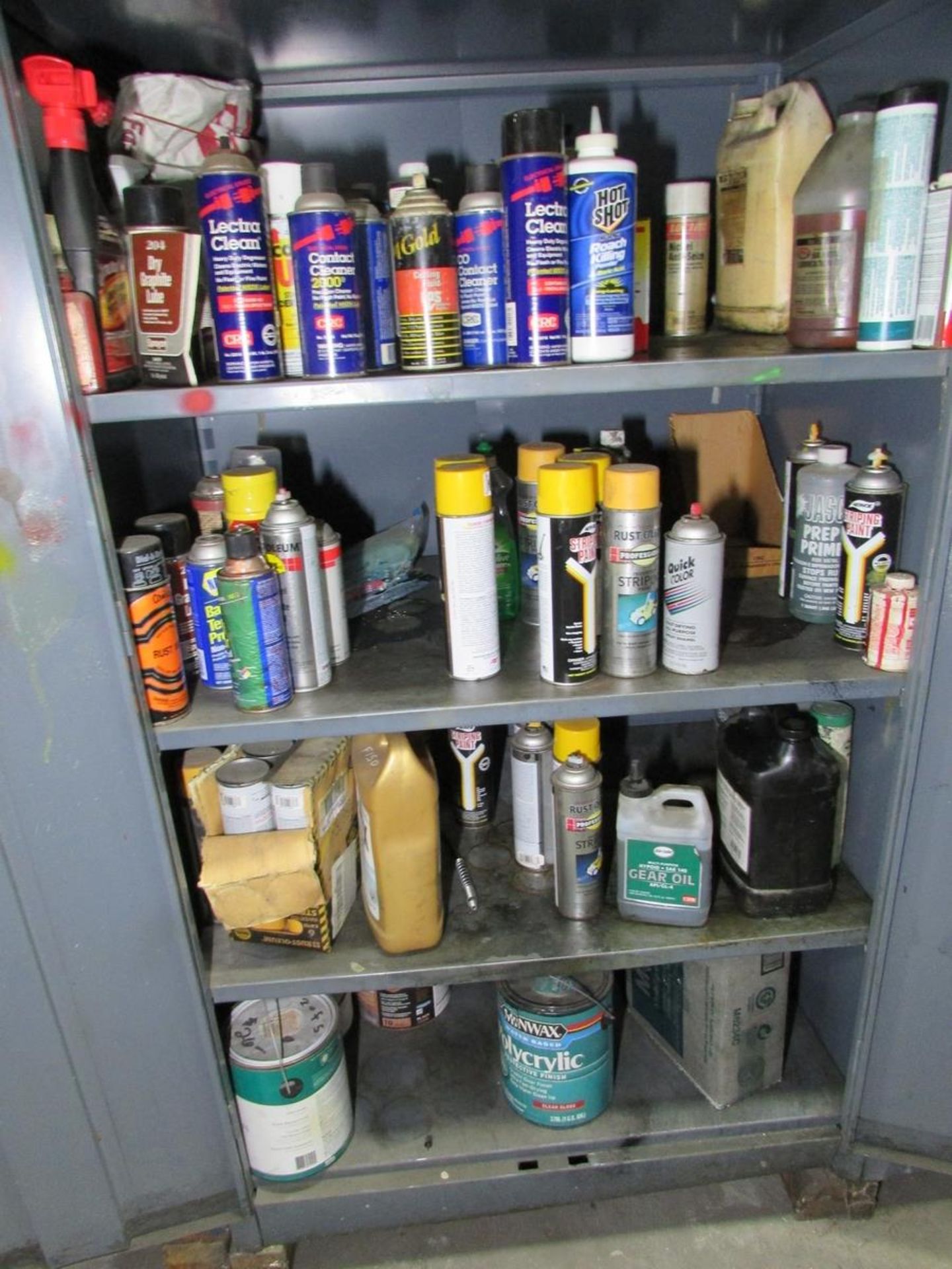 LOT - (2) 2-DOOR CABINETS, W/ CONTENTS: ASSORTED PAINT SUPPLIES, BATHROOM FACILITY PARTS, ETC. - Image 4 of 8