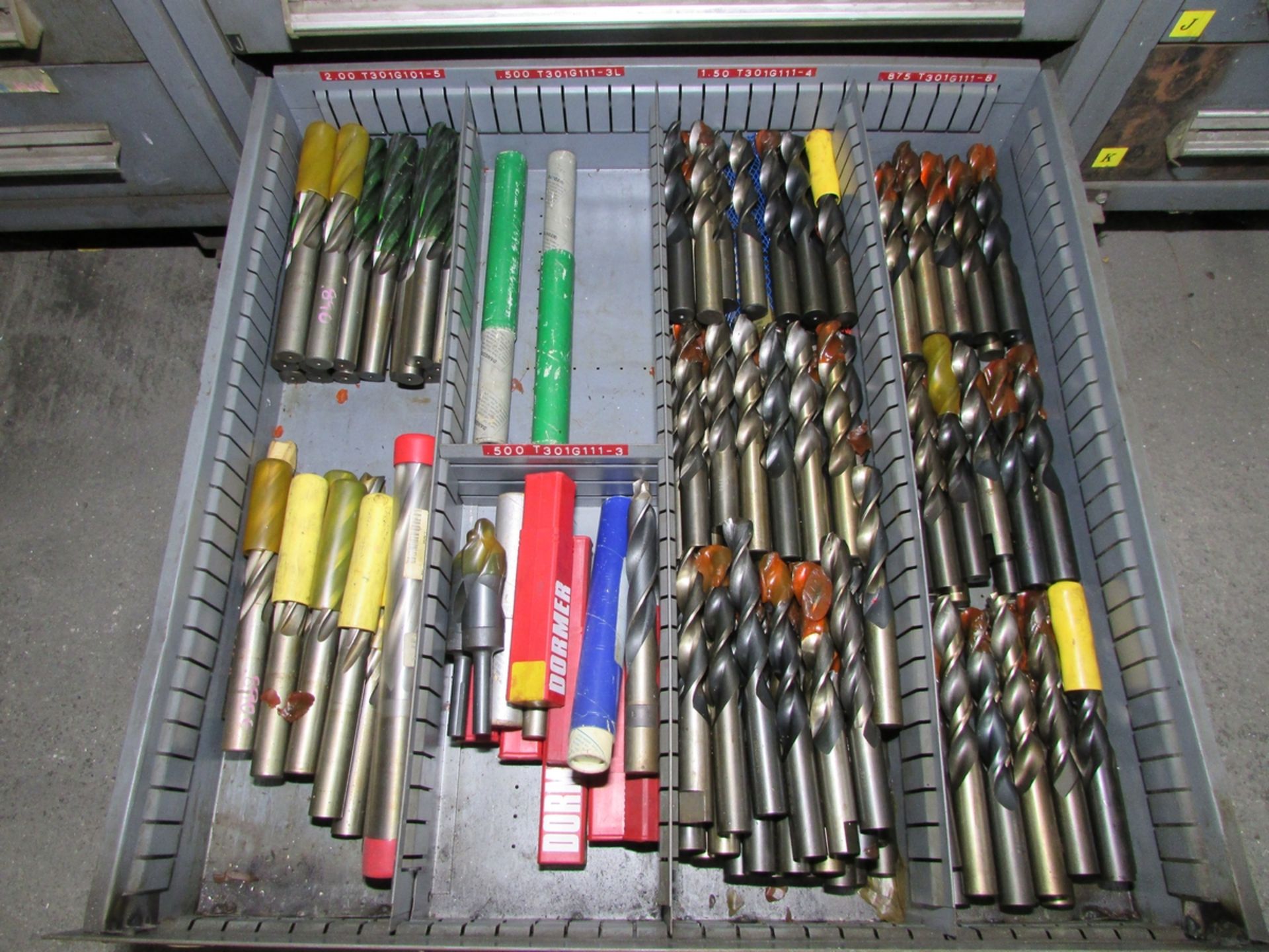 STANLEY VIDMAR 11-DRAWER HEAVY DUTY PARTS CABINET, W/ CONTENTS: ASSORTED HSS END MILLS, DRILLS, - Image 12 of 12