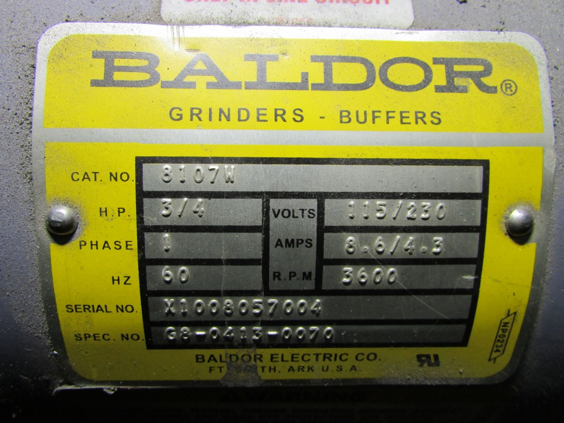 BALDOR 8" DOUBLE END PEDESTAL GRINDER, CAT. NO. 8107W, 3/4 HP 115/230V, S/N X1008057004 - Image 4 of 4