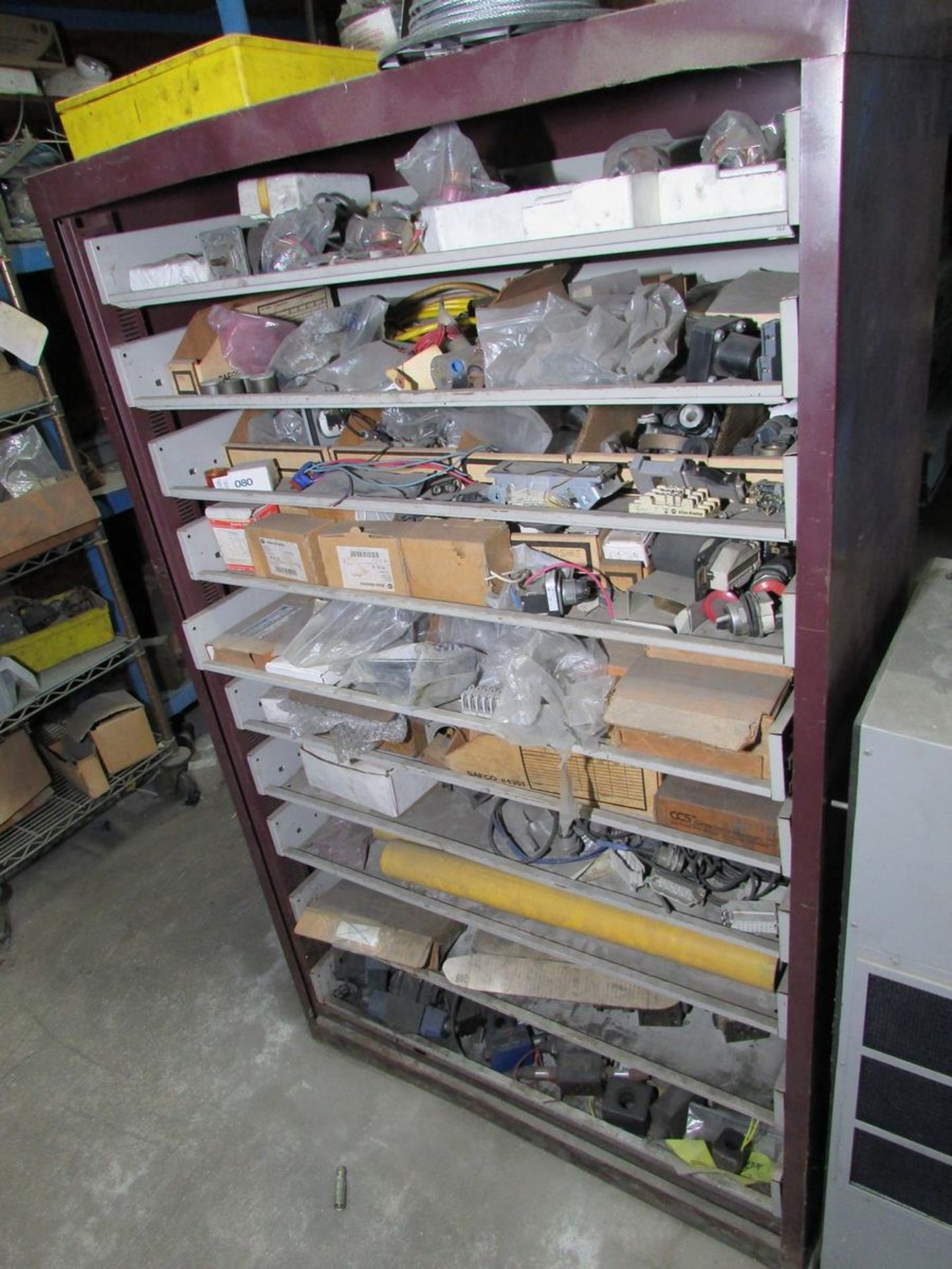 LOT - (2) WIRE RACKS, W/ CONTENTS: ASSORTED ELECTRICAL SPARE PARTS - Image 9 of 9