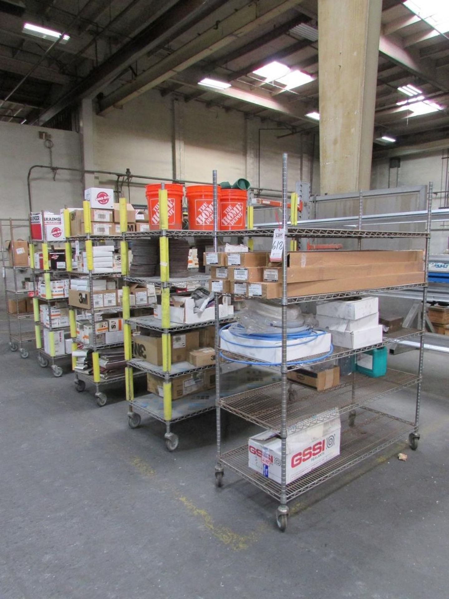 LOT - (5) NEXEL ROLLING WIRE RACKS, W/ CONTENTS: LARGE ASSORTMENT OF ABRASIVE CONSUMABLES