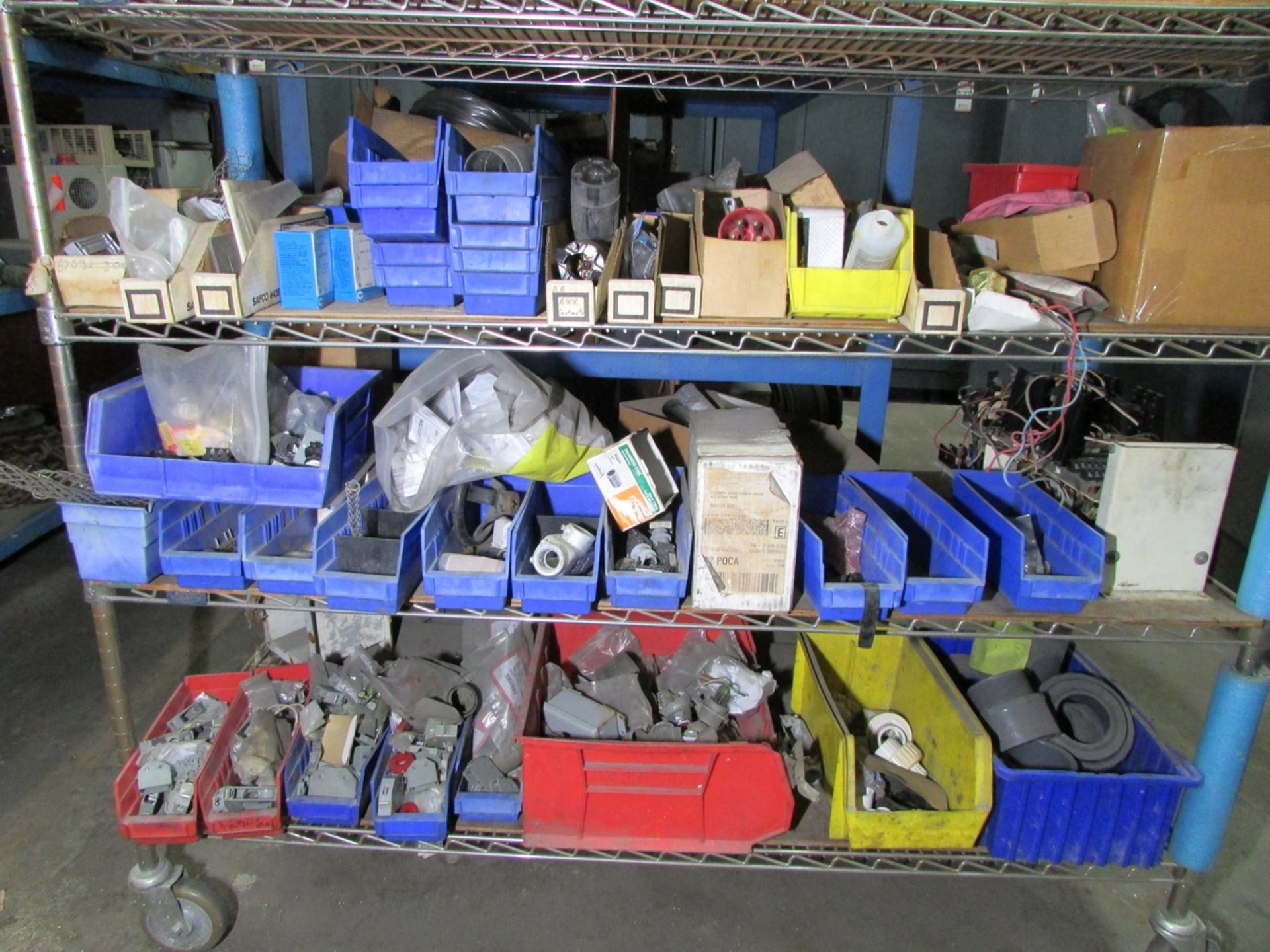 LOT - (2) WIRE RACKS, W/ CONTENTS: ASSORTED ELECTRICAL SPARE PARTS - Image 3 of 9