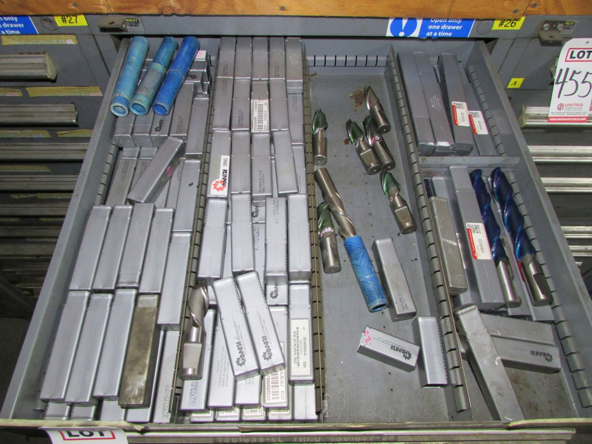 STANLEY VIDMAR 11-DRAWER HEAVY DUTY PARTS CABINET, W/ CONTENTS: ASSORTED HSS END MILLS, DRILLS, - Image 2 of 12