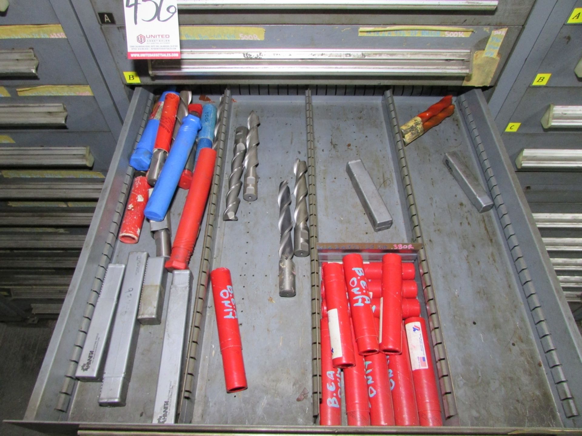 STANLEY VIDMAR 11-DRAWER HEAVY DUTY PARTS CABINET, W/ CONTENTS: ASSORTED HSS END MILLS, DRILLS, - Image 4 of 12