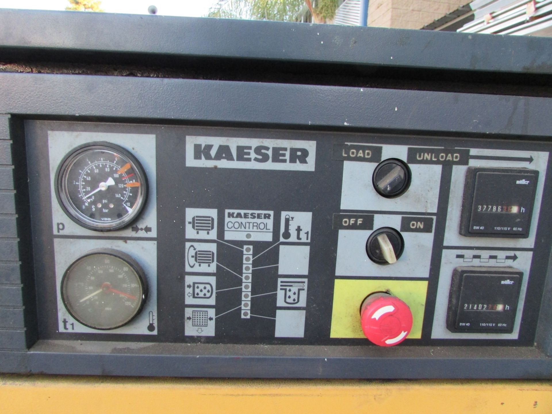 1995 KAESER 50 HP ROTARY SCREW AIR COMPRESSOR, MODEL BS61, SOUND ENCLOSURE, 110 PSIG, 240CFM, 460V - Image 8 of 8