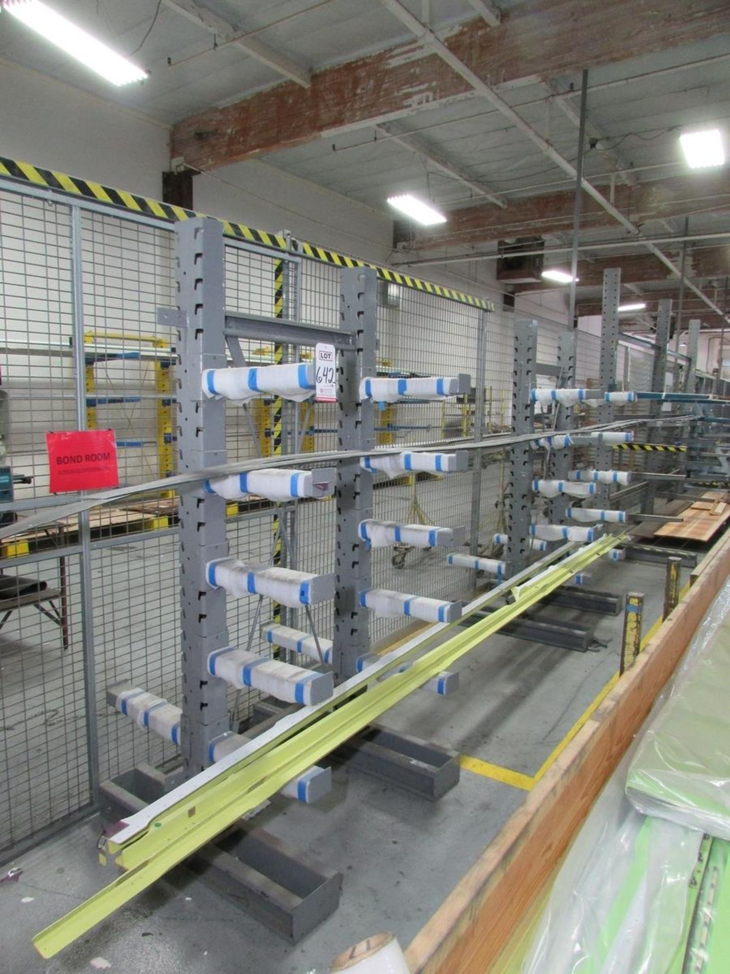 LOT - (4) SECTIONS OF ADJUSTABLE CANTILEVER RACKING, (4) 84" X 41" UPRIGHTS W/ 30" CROSSBEAMS, (3)
