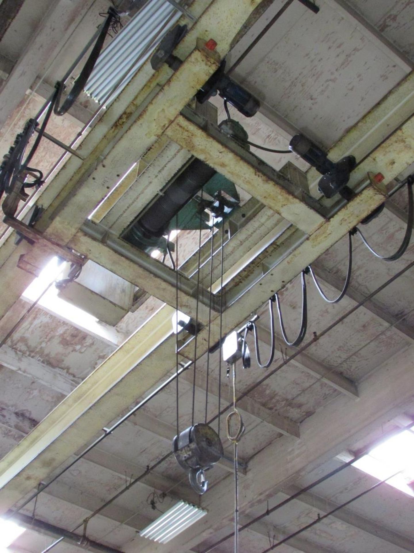 5-TON DOUBLE GIRDER UNDERSLUNG BRIDGE CRANE, APPROX. 56' SPAN, P&H BRAIDED CABLE HOIST AND TROLLY, - Image 7 of 11