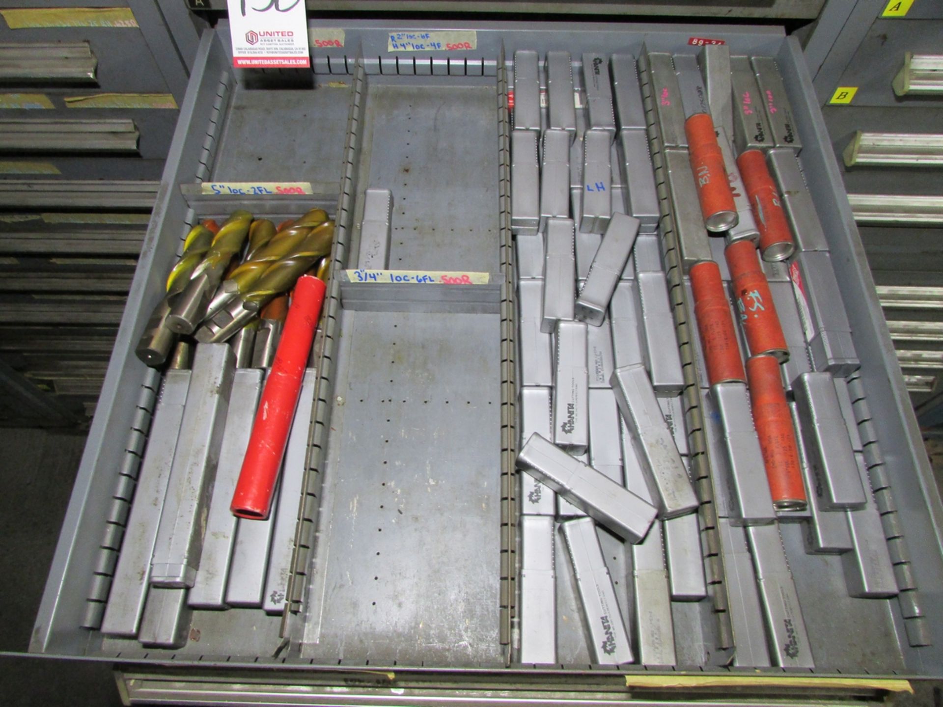 STANLEY VIDMAR 11-DRAWER HEAVY DUTY PARTS CABINET, W/ CONTENTS: ASSORTED HSS END MILLS, DRILLS, - Image 3 of 12