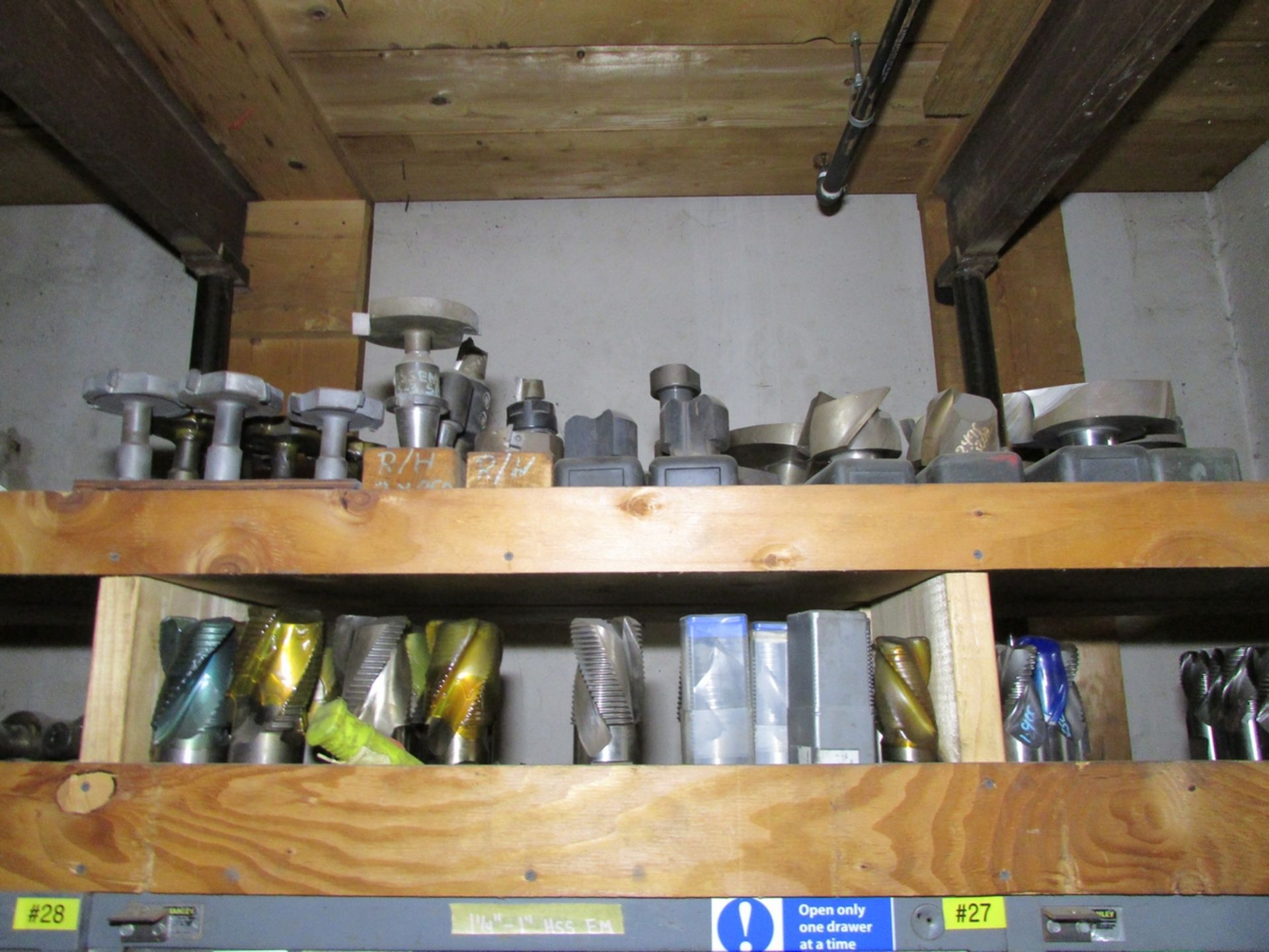 LOT - LARGE ASSORTMENT OF HSS MILLS, FORM CUTTERS, SLOT CUTTERS AND MISC. TOOLING ON (7) WOOD - Image 11 of 14