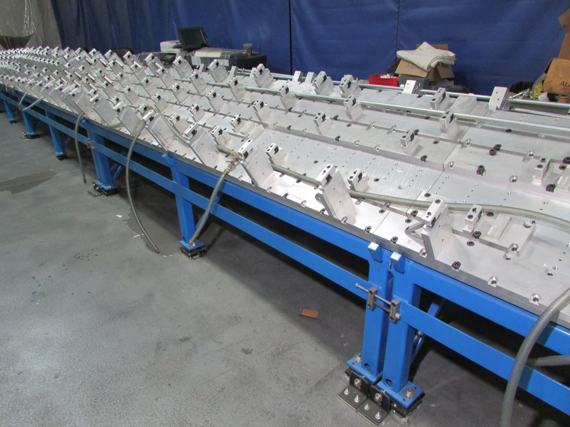 LOT - (5) 120" X 48" DRILLED, TAPPED AND LEVELED ALUMINUM TOP 30 DEGREE FIXTURE LAYOUT RACKS, W/ - Image 2 of 9