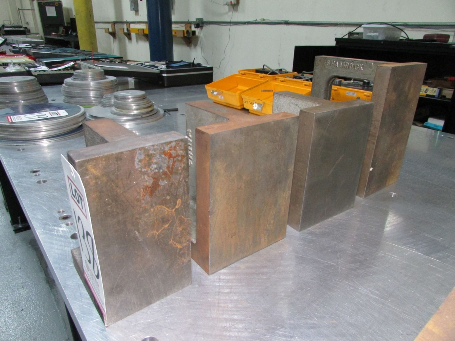 LOT - (4) RIGHT ANGLE PLATES: (1) 10" X 5-3/4" X 8", (2) 8" X 6" X 6", (1) 8" X 4-1/2" X 5"