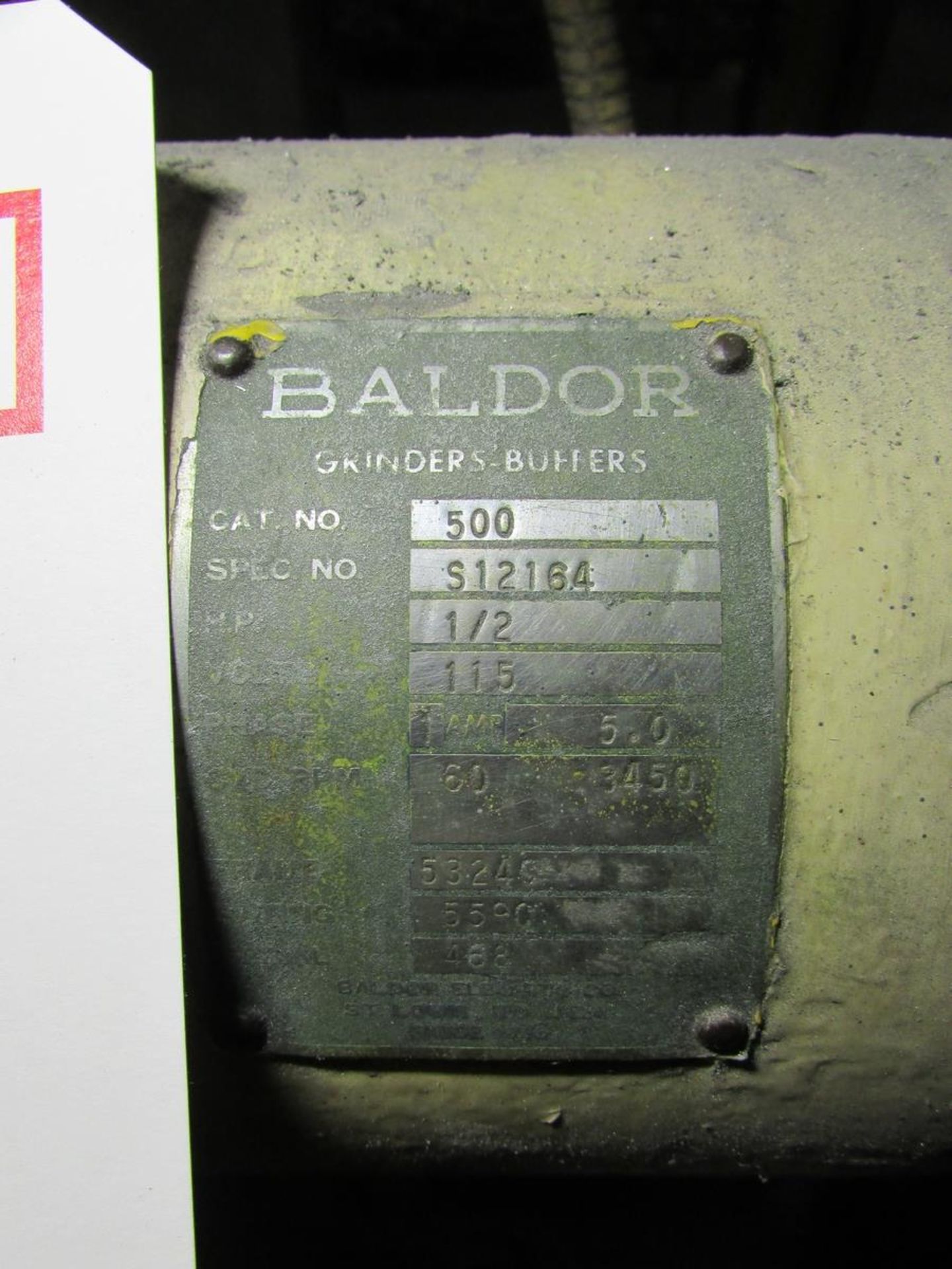 BALDOR 6" DOUBLE END PEDESTAL CARBIDE GRINDER, CAT. NO. 500, 1/2 HP 115V - Image 4 of 4