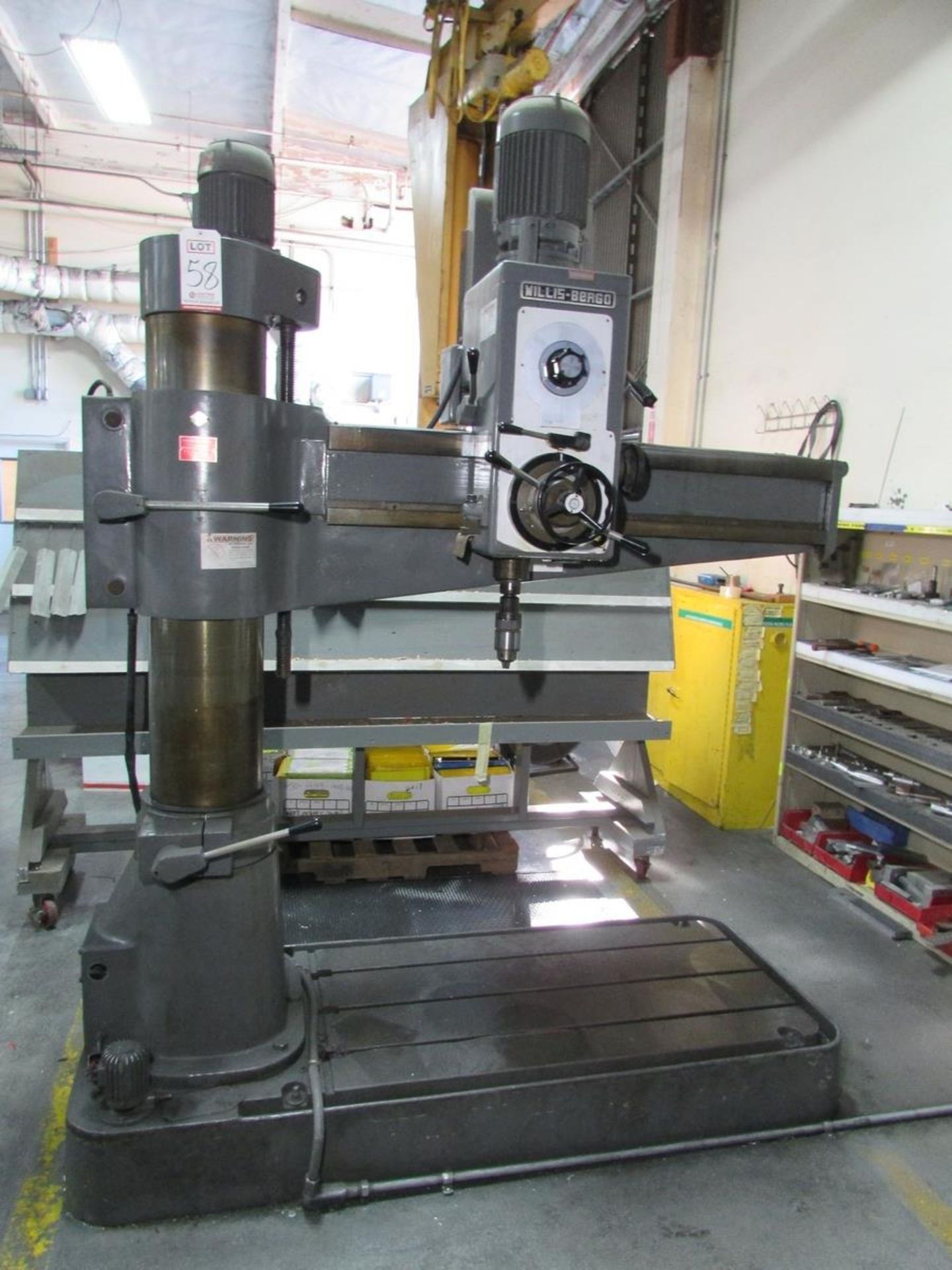 WILLIS- BERGO RADIAL ARM DRILL, 36" ARM 10" DIAMETER COLUMN, 50" X 25" T-SLOTTED BASE, 9" STROKE, - Image 2 of 11