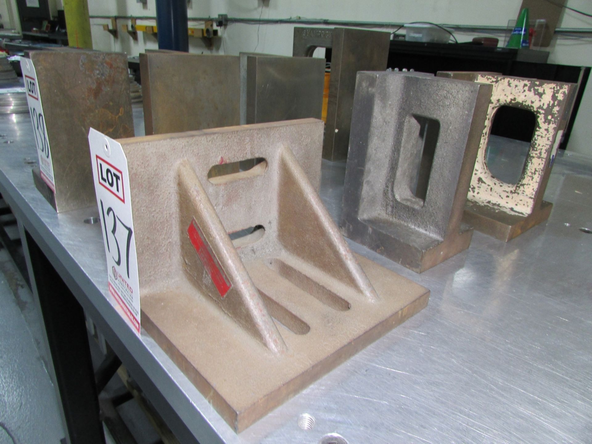 LOT - (3) RIGHT ANGLE PLATES: (1) 8" X 6" X 6", (1) 8" X 4-1/2" X 5", (1) 6" X 9" X 7"