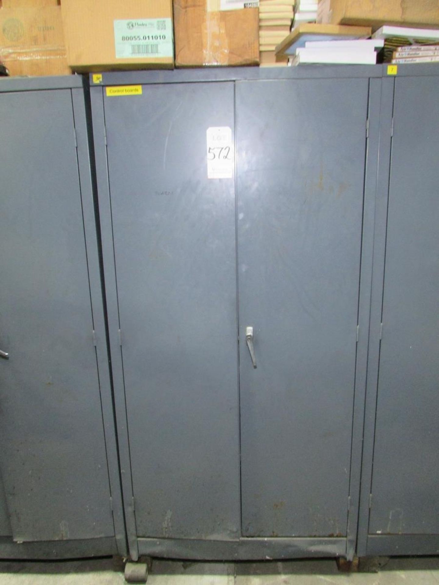 2-DOOR CABINET, W/ CONTENTS: ASSORTED MACHINE CONTROL BOARDS