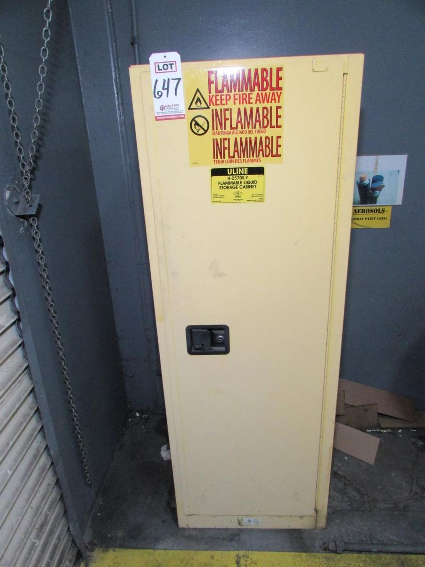 ULINE 22-GAL FLAMMABLE LIQUID STORAGE CABINET, MODEL H2570S-Y - Image 2 of 3