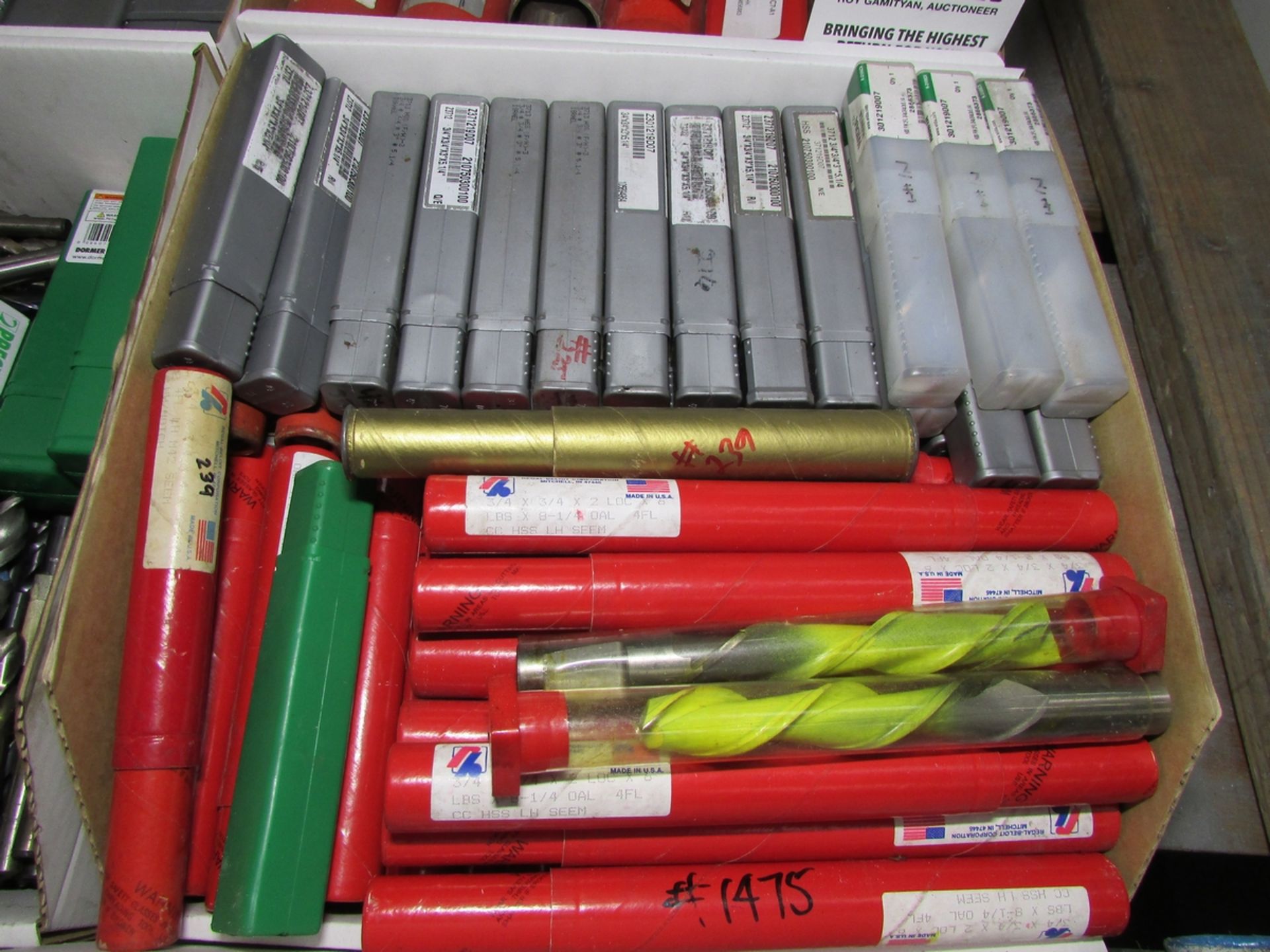 LOT - (6) BINS OF ASSORTED HSS TOOLING, TO INCLUDE MISC. DRILLS, REAMERS, AND 3/4" END MILLS - Image 7 of 7