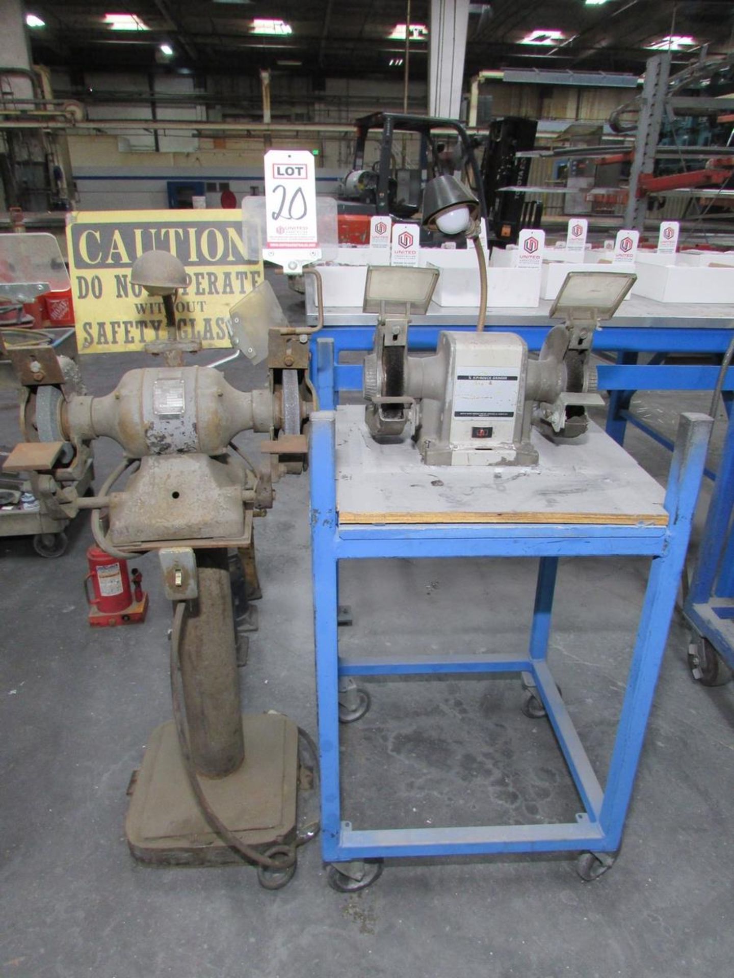 LOT - (2) DOUBLE END GRINDERS: (1) SEARS 6" 3/4 HP BENCHTOP GRINDER, (1) STANLEY 257 8" DOUBLE END