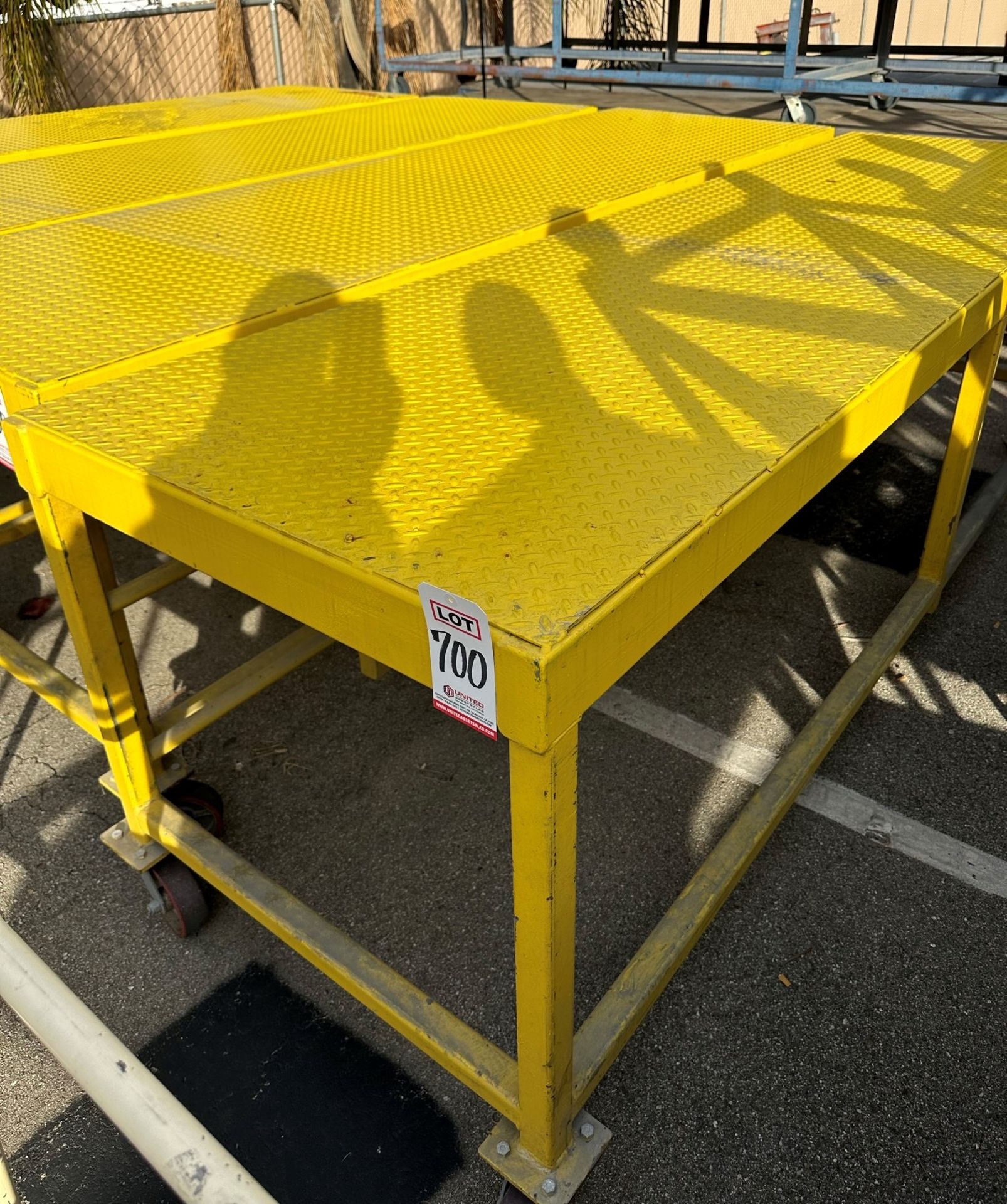 LOT - (4) METAL TABLES W/ DIAMOND PLATE TOPS, YELLOW - Image 2 of 2