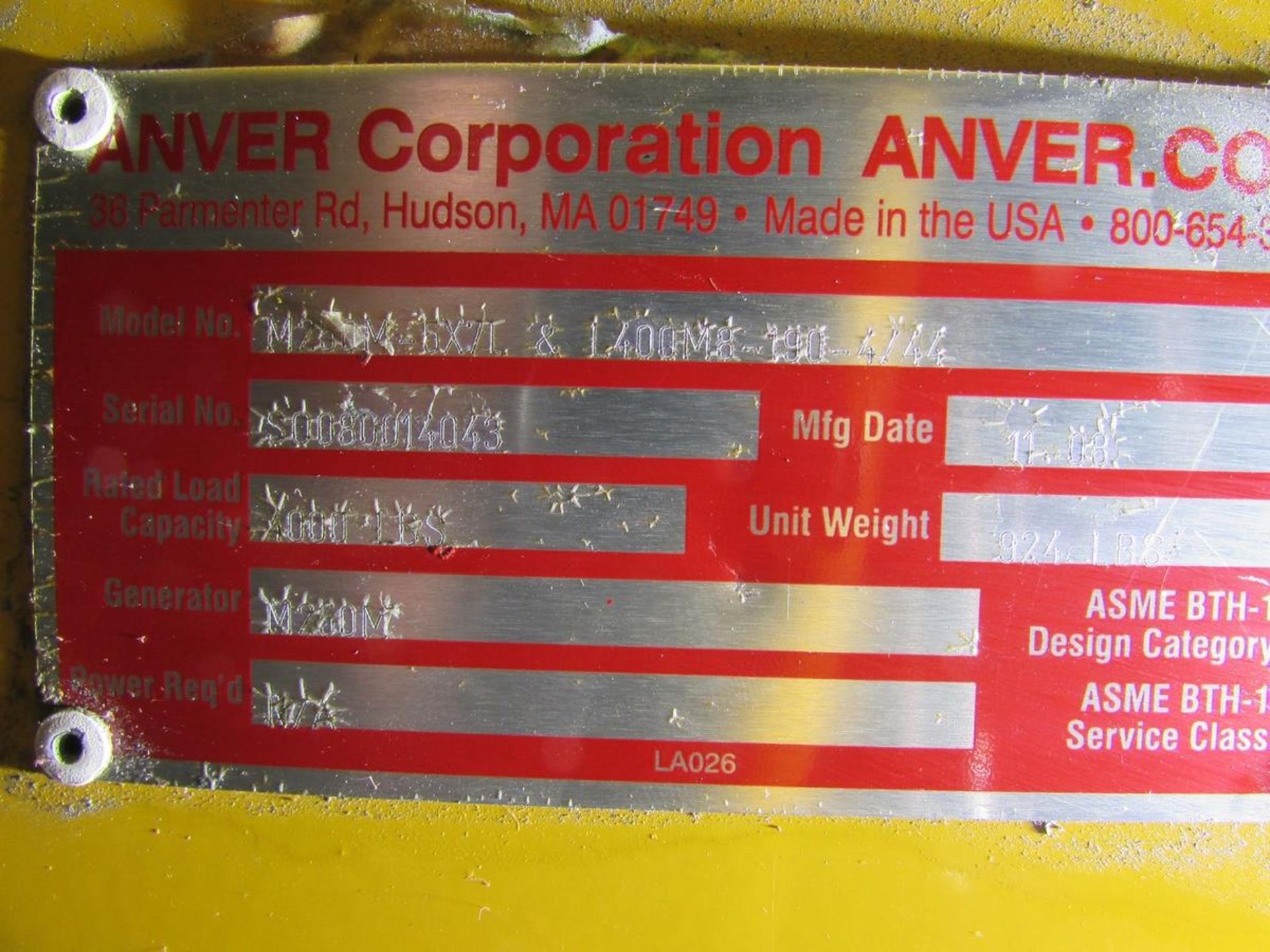 2008 ANVER 4,000 LB MECHANICAL VACUUM PLATE LIFTING ATTACHMENT, MODEL M250M-5X7L & L400M8-190 4/ - Image 10 of 10